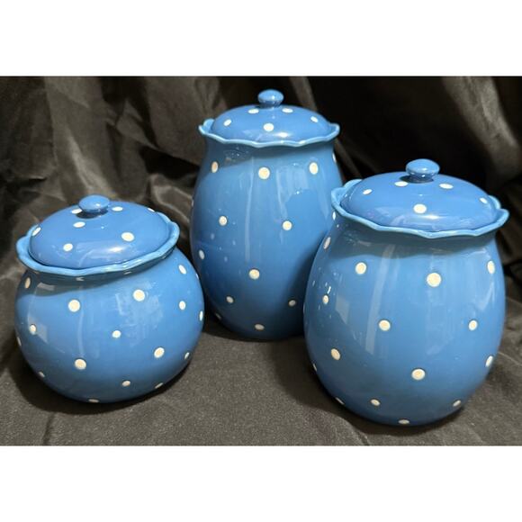 TEMP-TATIONS by TARA STONEWARE CANISTERS- Polka Dots - 1.3qt, 1.7qt & 2qt - Picture 1 of 12